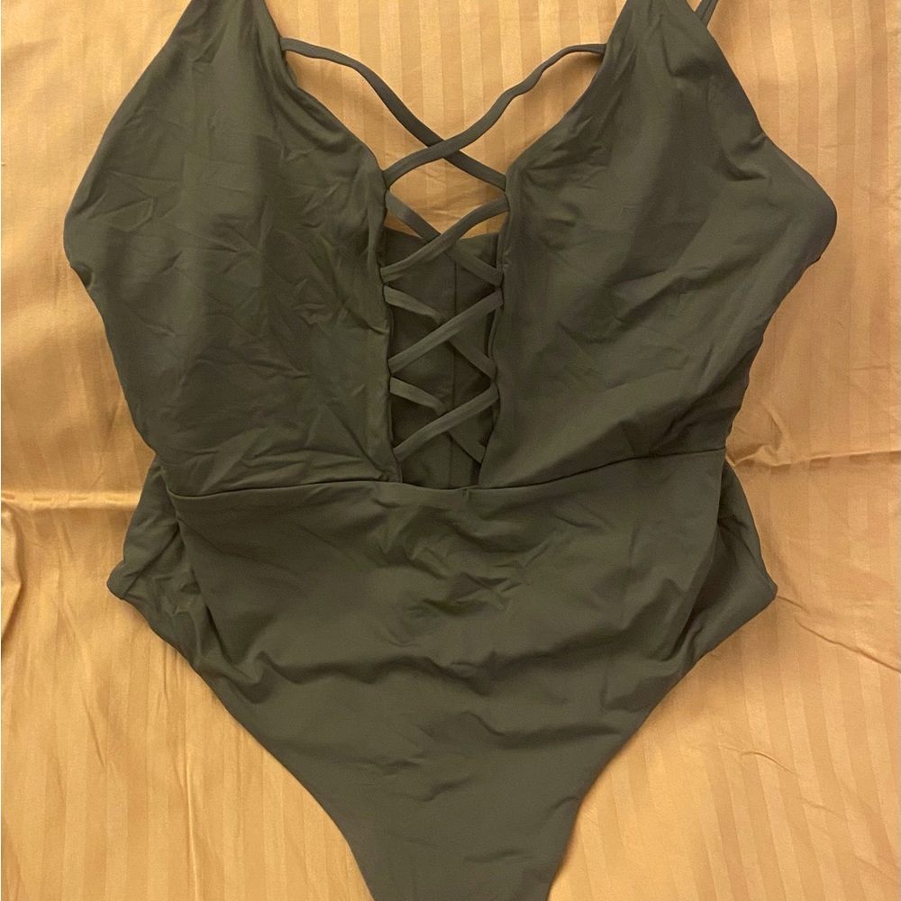 NWT OLIVE GREEN Crisscross Swimsuit (stock pic in red-see additional pics!)